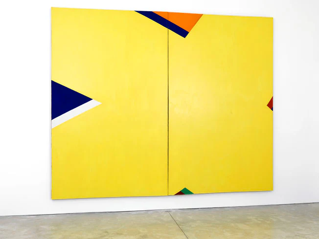 Al Held, The Yellow X, 1965, acrylic on canvas, 90 x 144 inches: Installation View, Al Held: Alphabet Paintings at Cheim & Read, New York (image courtesy of Cheim & Read)