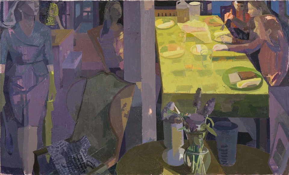 Susan Lichtman, Equinox Meal, 2016, oil on linen, 40 x 66 inches (courtesy of Steven Harvey Fine Art Projects)