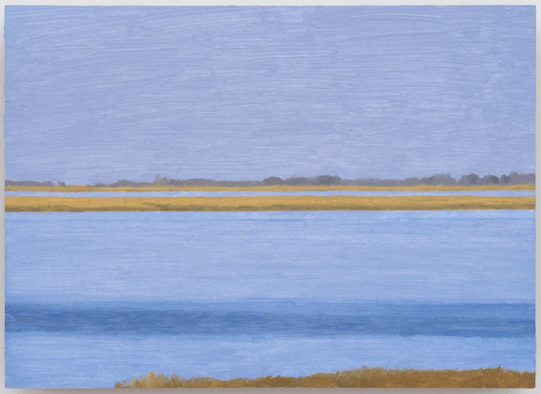 Eleanor Ray, View from salt marsh, 2024, oil on panel, 6 1/2 x 9 inches (courtesy of Nicelle Beauchene Gallery)