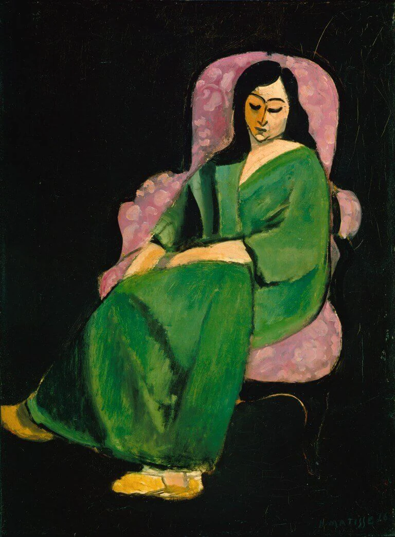 Henri Matisse, Laurette in Green Robe (Black Background), 1916, oil on canvas, 28.75 x 21.5 inches (Metropolitan Museum of Art)